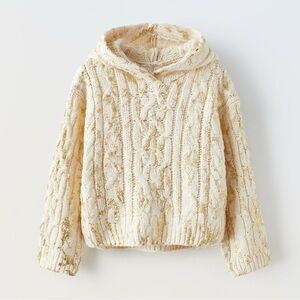 Zara Cream and Gold Knit Hoodie